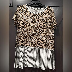 Sew In Love Leopard and Striped Short Sleeve Top (Runs big)